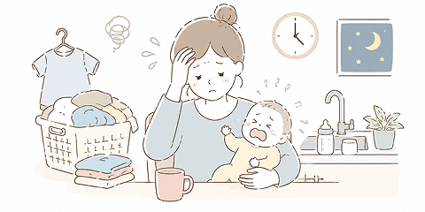家事育児に追われている女性ののイラスト